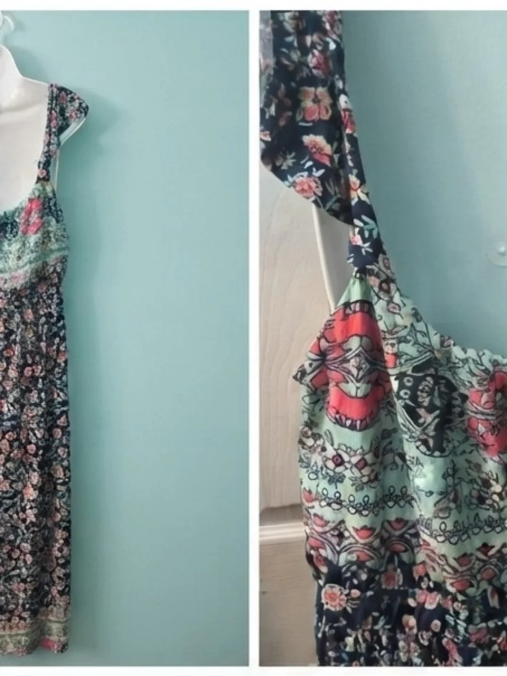 Rickis Navy Floral Maxi Dress with Mint Accent - Picture 5 of 16